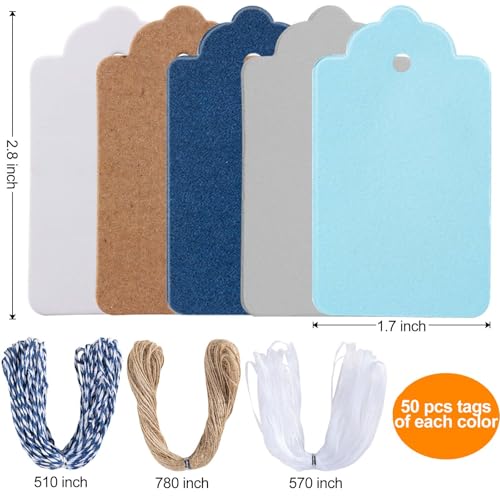 Primbeeks 250 Pcs 5 Colors Premium Gift Kraft Paper Tags with String, Double-sided Available Price Colored Greeting Hanging Tags for Christmas Gift DIY Crafts Party Favors - color: 5 Colors Gift Tags, size: 250 Pcs