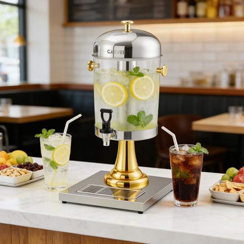 2.2 Gallon Stainless Steel Beverage Dispenser with Ice Core, Gold - color: Gold, size: 2.2 Gallon