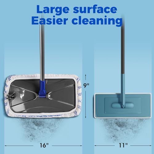 Masthome 16" Large Flat Mop,3 Microfiber Mop Pads - color: Blue Extra Large