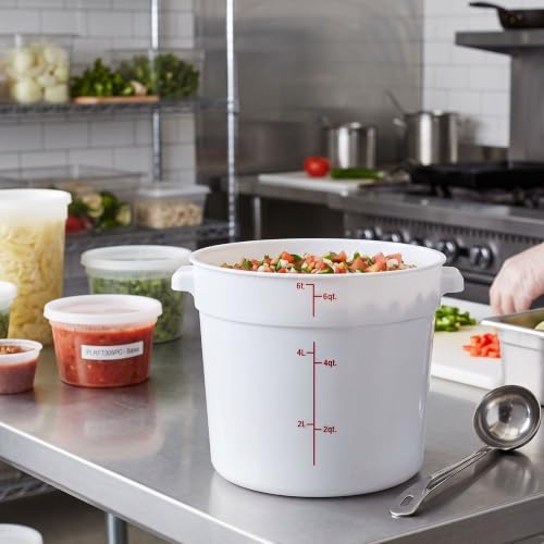 TrueCraftware- 6 Quart White Round Food Storage Container Polypropylene- Commercial Reusable Food Container Canister with Measurement Markings for Meal Prep Pantry Kitchen - size: 6 Quart