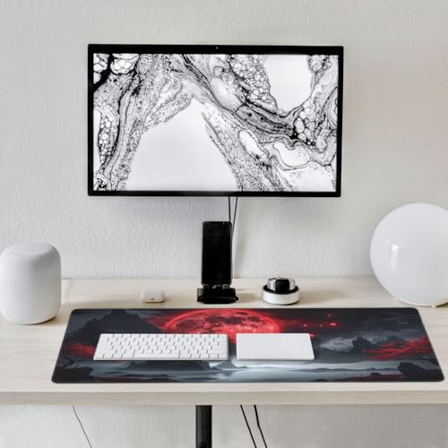 35.4 x 15.7 in, Waterproof XXL Large Mouse Pad for Desk, Extended Keyboard Mouse Mat for Computer Office, Big Laptop Mouse pad, Gaming Pc-Darkness Red Moon - color: Darkness Red Moon