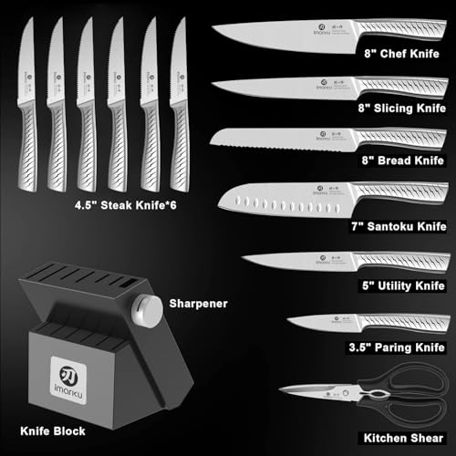 imarku 14-Piece Kitchen Knife Set with Block, High Carbon Stainless Steel - color: Silver Black, size: 14 Pcs