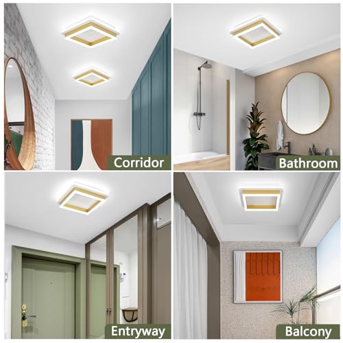 CANEOE Square Flush Mount Ceiling Light 32W Modern Led Hallway Ceiling Light Fixtures Gold Close to Ceilings Lamp for Bedroom Bathroom Living Room Laundry Kitchen - color: Gold, size: 1 Pack