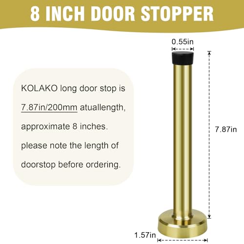 KOLAKO Door Stop, Long Door Stopper 8 Inch(200mm) Wall Mount Door Stop Bumper with Soft Rubber Tip, Stainless Steel Solid Doorstop for Bottom of Door, Gold - color: Gold, size: 8 inch X 1 pack