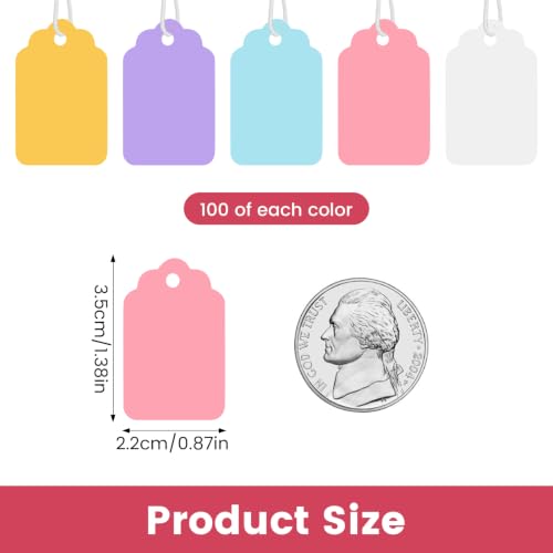 500pcs Small Price Tags with String Colored Writeable Labels 1.38” x 0.87“