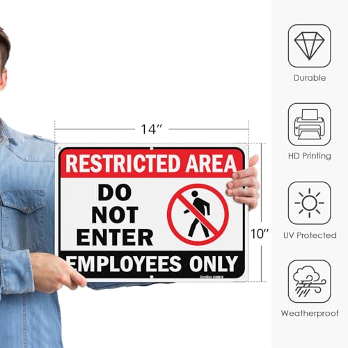 GicnKeuz Large Restricted Area Sign, 14x10 Inches Do Not Enter - Employees Only Signs, Rust Free.40 Reflective Aluminum, Fade Resistant/Waterproof, 6 Pre-drilled Holes (2 Pack) - style: 2 Pack-14" x 10"