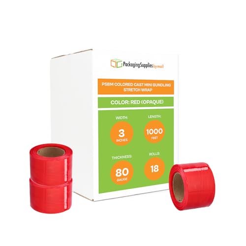 PSBM Dark Red Mini Stretch Film/Wrap 3 Inch x 1000 Feet 80 GA 18 Rolls - color: Red, size: 3 Inch