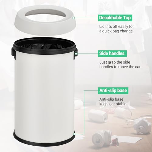 Jojoka 17 Gallon/65L Round Open Top Trash Can, Stainless Steel Garbage Bin, - color: White Open Top
