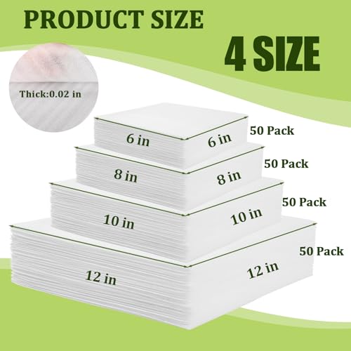 200PCS Foam Pouches with 4 Size (12x12", 10x10", 8x8", 6x6") - color: TW-four-size