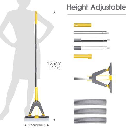 Masthome Sponge Mops for Floor Cleaning,Suitable for Tile Marble Laminate - color: Yellow-grey