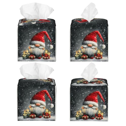 Christmas Gnome Cartoon Square Tissue Boxes 5.2"x5.2"x5.2" for Home Car Office - color: Christmas Gnome Cartoon