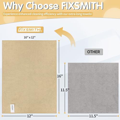 FIXSMITH Beige Microfiber Cleaning Cloth -Pack of 8, Highly Absorbent Cleaning Rags, 16"X12" All Purpose Cleaning Towels for Housekeeping, Kitchen, Car, Lint Free and Reusable Microfiber Towels - color: Beige, size: 8pk