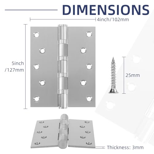 6 Pack Ball Bearing Door Hinges with Square Corners, 5 x 4 Inch Heavy Duty Stainless Steel Hinges with Screws for Exterior & Interior Doors, Brushed Nickel - color: Brushed Nickel, size: 5.0 inch X 4.0 inch