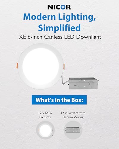 NICOR Lighting Recessed Light Fixtures - IXE 6-in Canless LED Downlight - Dimmable LED Ceiling Light with Edge-Lit Technology - White, 12 Packs - color: White