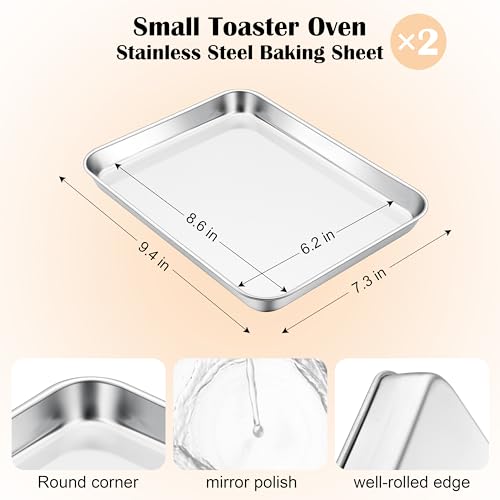 E-far Toaster Oven Tray Set of 2, 9.4”x7.3” Stainless Steel Baking Sheet - size: 9.4"x7.3"
