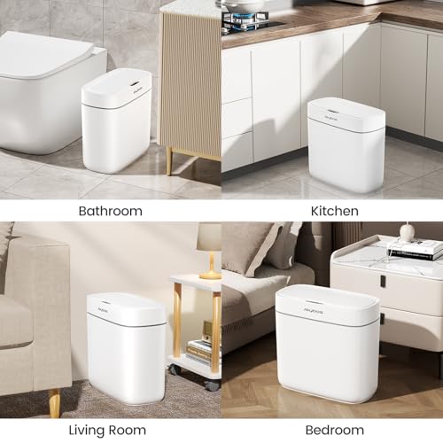 JUDRDO 3.5 Gal Slim Touchless Bathroom Trash Can, Automatic Diaper Pail - color: White
