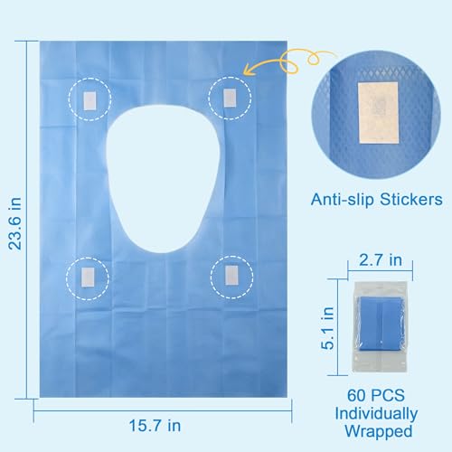 Disposable Toilet Seat Cover (60 Pack) - XL for Adults and Kids, 100% Biodegradable Travel Supplies Essentials for Public Restrooms, Airplane, Camping, Festivals-PE-coated Paper - color: PE-coated Paper