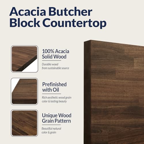 Howizz Walnut Butcher Block Countertop 48 x 30 x 1.5 Inches - Solid Wood Table Top for Desk Top, Dining Table, Workbench Top - color: Acacia - Finger Joint - Walnut - Finished, size: 48"L x 30"W x 1.5"Th