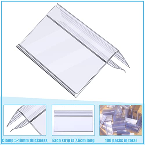 Qunclay 200 Pcs Glass Shelf Label Holders Clear Plastic Clip on for Wood