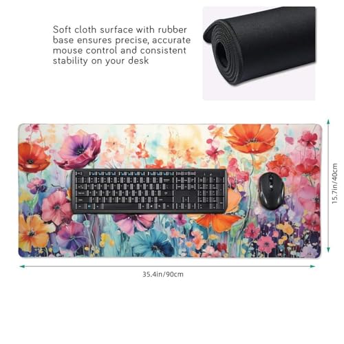 35.4 x 15.7 in, Waterproof XXL Large Mouse Pad for Desk, Extended Keyboard Mouse Mat for Computer Office, Big Laptop Mouse pad, Gaming Pc-Colorful Flowers - color: Colorful Flowers