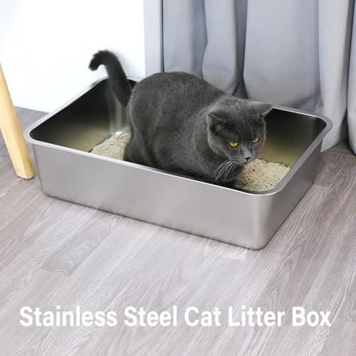 Stainless Steel Litter Box XL,Metal Cat Litter Box for Big Cats - color: 23.6" L x 15.7" W x 6" H