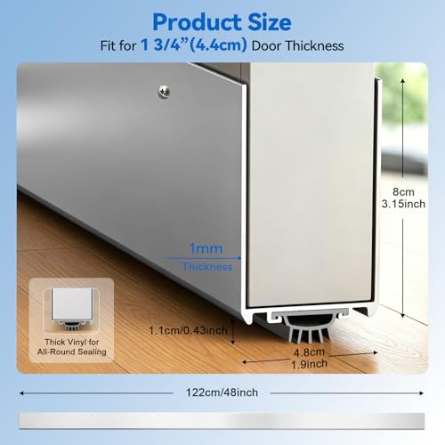 48" Metal Door Sweep with Kick Plate for 1-3/4" Thick Standard Exterior Doors, Aluminum and Vinyl U-Shape Screw-on Draft Stopper for Bottom, Blocks Dust, Insects & Drafts Saves Energy(Silver) - color: Silver, size: 48in