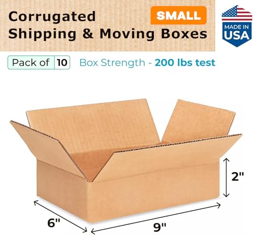 Small Moving & Shipping Boxes 9x6x2 inches (10-Pack) - Extra Strength 200 lb vs Regular - Corrugated Cardboard Boxes for USPS/UPS/FEDEX - Packaging Box - Small Shipping Box by IDL Packaging - size: 9 * 6 * 2" (Small Boxes)