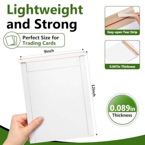 Rigid Mailers 100 Pack 9" x 12" White Self-Seal Trading Card Mailers, Bulk Cardboard Kraft Mailer Cardboard Envelopes, Shipping Envelope for Mailing Semi-Rigid and Toploaders, Protector Supplies - color: White-100 pack