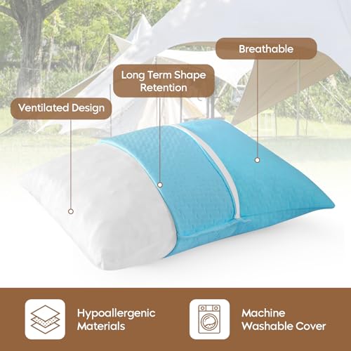 Small Shredded Memory Foam Pillow, Camping Pillow Travel Pillow - Compressible Medium Firm, Breathable Cover, Ideal Backpacking Hiking, Airplane and Car (Sky Blue, S) - color: Sky Blue, size: S-16 X 12 Inch
