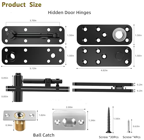 Heavy Duty Hidden Door Hinge Kit,570Lbs Load-Bearing (Black) - color: Black