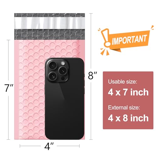 Famagic Bubble Mailers 4x8 Inch 50pc Light Pink Shipping Bags, Chic Packaging Bags For Small Business, Colored Padded Mailing Envelopes, Opaque Matte Self Seal Bubble Poly Mailers Bulk #000 - color: Light pink, size: 4x8 50pcs