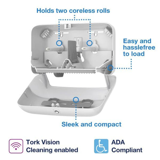 Tork OptiServe 2-Roll Coreless Toilet Paper Dispenser White T7, 558060