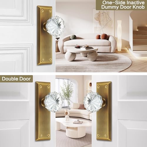 Single-Side Glass Dummy Door Knobs, Inactive Door Knobs for Closet, Antique Bifold Door Knobs Replacement, Crystal Dummy Door Handles, Antique Brass, 2 Pack - color: Antique Brass, size: Dummy(2 Pack)