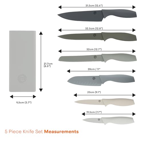 MasterChef Knife Set with Block, 7pc Kitchen Knives Set with Holder, Grey - color: Earth, style: Knives with Block