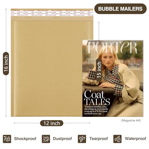 UCGOU Natural Kraft Bubble Mailers 12x16" 25 Pack Usable Size 12x15" Brown - size: 12x16" 25PC