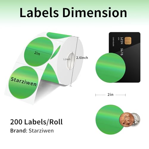 2 Inch Round Holographic Thermal Labels, Waterproof Direct Thermal Stickers, Self-Adhesive Circle Label for Small Business DIY Logo QR Code, Green (200 Pcs/Roll) - color: Holographic Green, size: 2 Inch