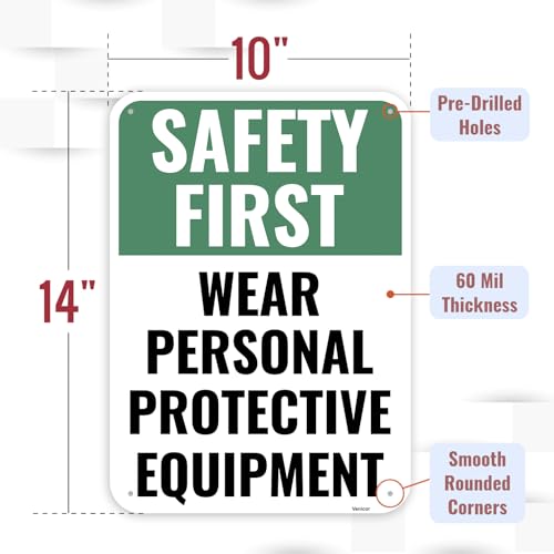 1PC Safety Sign, 14 x 10 Inches - Aluminum - Safety Decorations Posters For Workplace - Wear Personal Protective Equipment - color: Wear Personal Protective Equipment