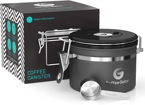 Coffee Gator Coffee Canister, 11oz Airtight Stainless Steel Container - color: Gray, size: 11oz