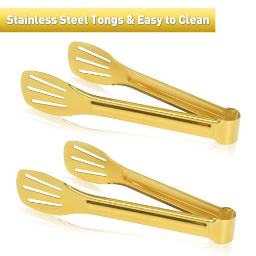 JCREN Serving Tongs 6 Pack Stainless Steel Buffet Tongs Kitchen Tongs, Small Tongs Gold Tongs Serving Utensils for Party Catering, Gold,7 Inch - color: Gold - 7 Inch