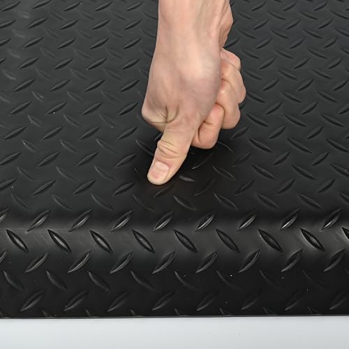 Nisorpa Anti Fatigue Mats Industrial 3' x 5' Ergonomic Standing Mat 15/16" Extra Thick Shop Floor Mat Heavy Duty Commercial Diamond Plate Safty Mat Support for Leg & Back Pain, Black - size: 3' x 5'