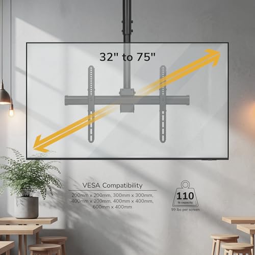 Mount-It! TV Ceiling Mount, 32-75", 110 lbs, MI-509B - color: Black, size: 3 Feet