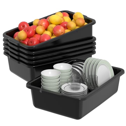 6 Packs 24 L Plastic Commercial Food Service Bus Tub, Black - size: 24 L