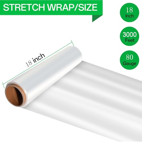 18in Stretch Wrap Roll, Heavy Duty 3000ft Shrink Wrap, Pallet Wrap 4 Pack - size: 18in-Clear-4Pack-3000ft