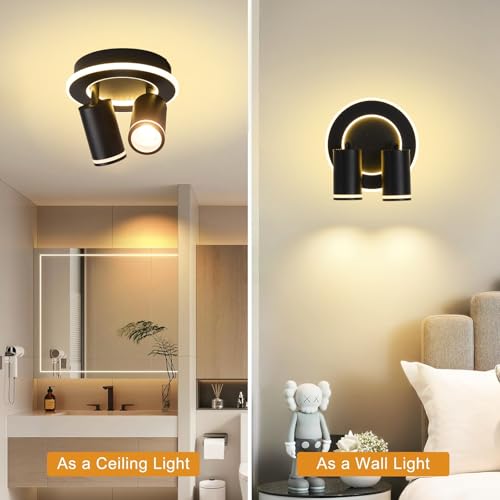 LED 2 Light Track Lighting Kit, Black Round Ceiling Spot Lighting Fixture - color: Black, size: 2 Light Round