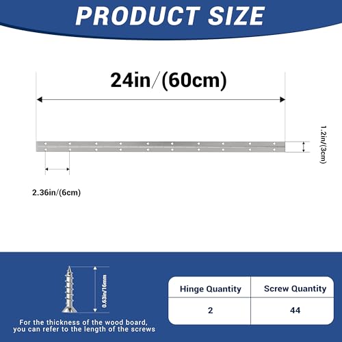 2 pcs Continuous Piano Hinges,24"x1.2",0.047 inch Leaf Thickness - size: 24 Inch