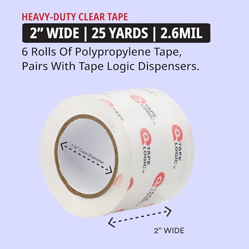 Tape Logic Heavy Duty Packing Tape (6 Refills) – 2.6 Mil Thick Clear Shipping Tape, 2 in x 25 yd, 1.5 in Core – for Dispensers that Fit 1.5 in Cores – Moving, Mailing & Packaging - size: 6 Refills