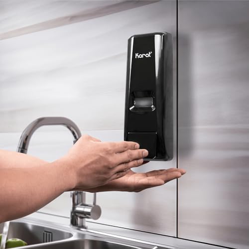 Karat Black Wall Mount/Stand Hand Soap Dispenser - 13.5 oz Refillable Liquid Soap Dispenser for Bathroom, Commercial Use-Compatible - 1 Unit, JSD-HSL01B