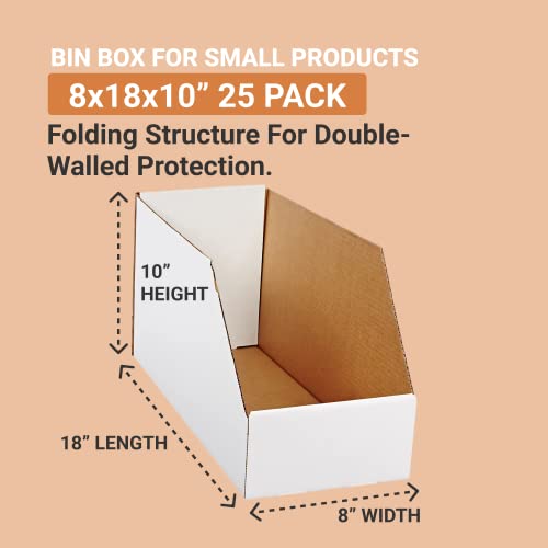 Box USA Storage Bins Small 8L x 18W x 10H 25-Pack - Corrugated Cardboard Box for Packing, Moving, and Storage - size: 8 x 18 x 10"