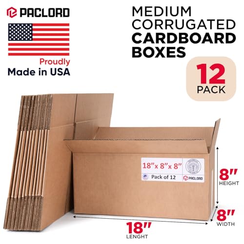 Long Cardboard Boxes 18"L x 8"W x 8"H (Pack of 12) - USA-Made Packing Boxes for Moving, Shipping, or Storage - USPS, UPS, FedEx Approved - Professional Packing Supplies for Moving - color: Pack of 12, size: Long 18x8x8"