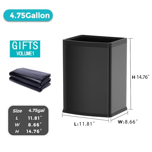 4.7 Gallon/18L Black Trash Can,Commercial Metal Trash Bin, Large Capacity Garbage Can, Business Waste Basket, for Desk, Office,Kitchen, Hotel, Home(18L Black) - color: 18L Black